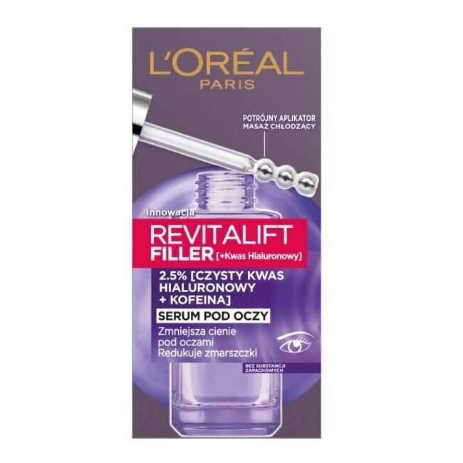 Silmaümbruse seerum 2,5% hüaluroonhappe ja kofeiiniga L'oreal Paris Revitalift Filler, 20 ml цена и информация | Silmakreemid ja seerumid | hansapost.ee