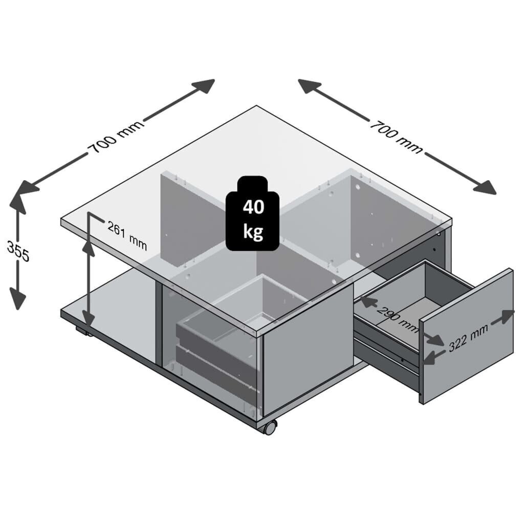 FMD liikuv kohvilaud 70 x 70 x 35,5 cm betoon ja läikivvalge hind ja info | Diivanilauad | hansapost.ee