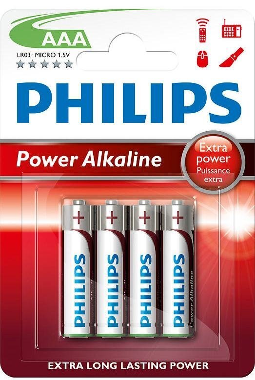 PHILIPS Power Alkaline AAA/R03 B4 patareid цена и информация | Patareid | hansapost.ee