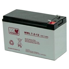 MWPower MWL 12V 7.2Ah F2 (250) AGM аккумулятор, 10-12 лет цена и информация | Батарейки | hansapost.ee