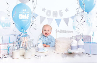 1. sünnipäeva kaunistuste komplekt 1st Birthday Silver hind ja info | PartyDeco Kingitused ja peotarbed | hansapost.ee