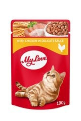 MY LOVE Полноценное консервированное питание для взрослых кошек с курицей в нежном соусе, 1 х 100 г цена и информация | Консервы для кошек | hansapost.ee