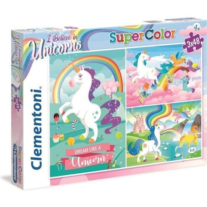 Pusle komplekt Clementoni "Ma usun ükssarvikutesse", 3 x 48 cm цена и информация | Pusled lastele ja täiskasvanutele | hansapost.ee