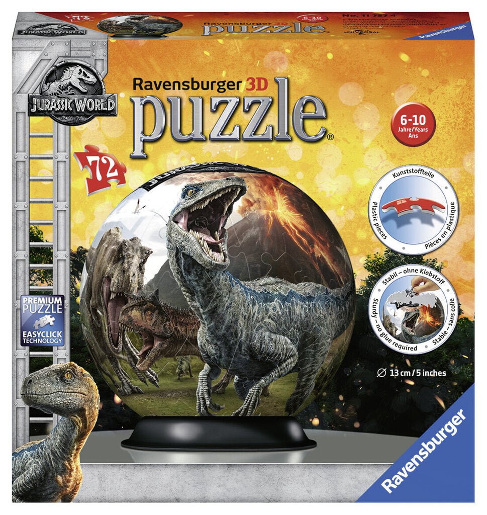 3D pusle Ravensburger Jurrasic World, 72- osaline hind ja info | Pusled lastele ja täiskasvanutele | hansapost.ee