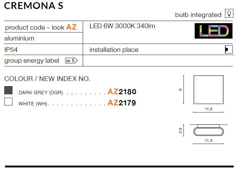 Azzardo seina välisvalgusti Cremona S AZ2179 hind ja info | Aiavalgustid ja õuevalgustid | hansapost.ee