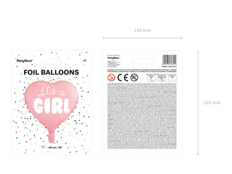 Fooliumist õhupall, 45 cm, heleroosa / It's a Girl hind ja info | Õhupallid | hansapost.ee