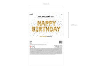 PartyDeco fooliumist õhupall, 340 x 35 cm, kuldne / Happy Birthday hind ja info | Õhupallid | hansapost.ee