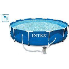 Каркасный бассейн Intex Metal Frame 366x76 см, с фильтром 12В цена и информация | Бассейны | hansapost.ee