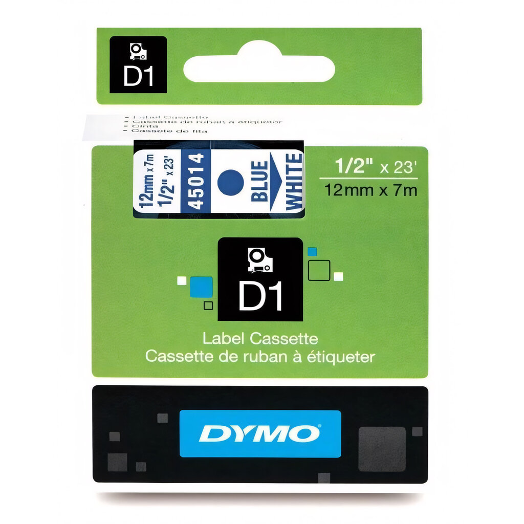 Dymo lint D1 12mmx7m sin/valgel 45014/5 hind ja info | Printeritarvikud | hansapost.ee