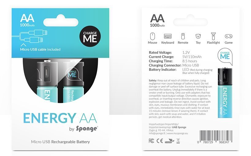 Sponge Energy AA 1000 mAh, 2 vnt. hind ja info | Patareid | hansapost.ee