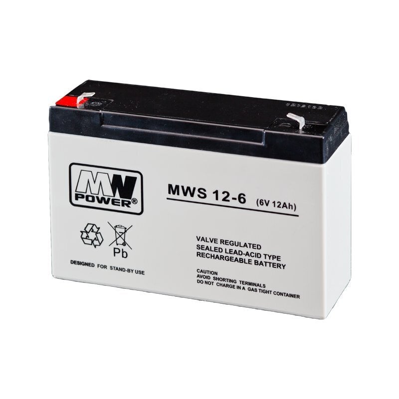 MWPower aku MWS 6V 12Ah F1 (187) AGM, 5 aastat цена и информация | Patareid | hansapost.ee