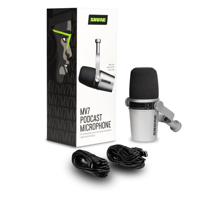 Mikrofon Shure MV7-S, hõbedane цена и информация | Mikrofonid | hansapost.ee