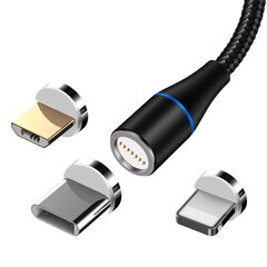 Maxlife MXUC-03 magnetic cable USB - Lightning + USB-C + microUSB 1,0 m 3A black nylon цена и информация | Borofone 43757-uniw | hansapost.ee