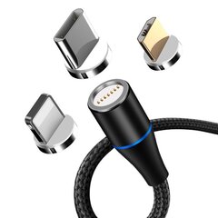 Maxlife MXUC-03 magnetkaabel USB - Lightning + USB-C + microUSB 1,0 m 3A, must nailon hind ja info | Mobiiltelefonide kaablid | hansapost.ee