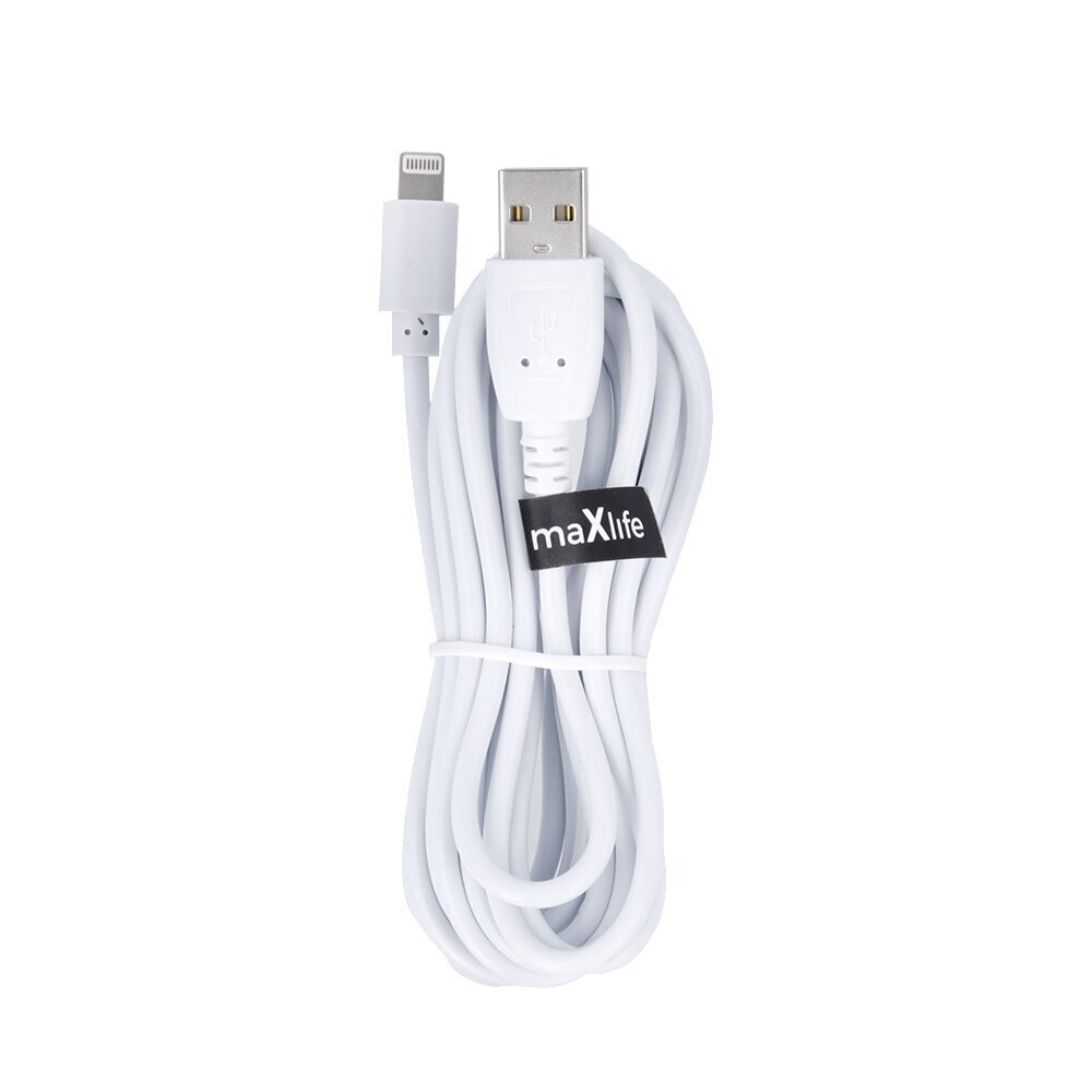 Maxlife kaabel USB - Lightning 3,0 m 2A, valge цена и информация | Mobiiltelefonide kaablid | hansapost.ee
