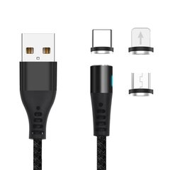 Maxlife MXUC-02 magnetic cable USB - Lightning + USB-C + microUSB 1,0 m 2A black nylon цена и информация | Borofone 43757-uniw | hansapost.ee