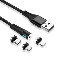 Maxlife MXUC-02 magnetic cable USB - Lightning + USB-C + microUSB 1,0 m 2A black nylon цена и информация | Кабели для телефонов | hansapost.ee