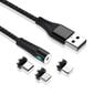Maxlife MXUC-02 magnetkaabel USB - Lightning + USB-C + microUSB 1,0 m 2A, must nailon hind ja info | Mobiiltelefonide kaablid | hansapost.ee