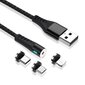 Maxlife MXUC-02 magnetkaabel USB - Lightning + USB-C + microUSB 1,0 m 2A, must nailon цена и информация | Mobiiltelefonide kaablid | hansapost.ee