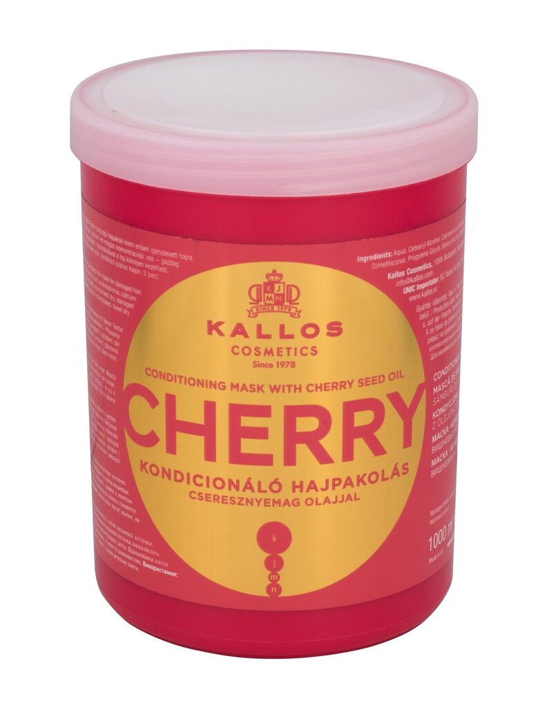 Niisutav juuksemask Kallos Cherry 1000 ml hind ja info | Juuksemaskid, õlid ja seerumid | hansapost.ee