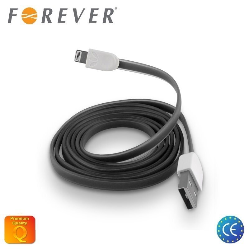Forever Lightning MD818ZM/A USB data and charging flat cable 1m Black (Analogs) hind ja info | Mobiiltelefonide kaablid | hansapost.ee