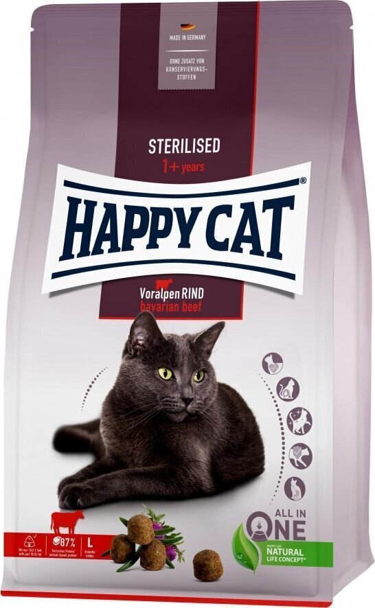 Happy Cat toit steriliseeritud kassidele veiselihaga Sterilised Voralpen Rind, 4 kg цена и информация | Kassi kuivtoit ja kassikrõbinad | hansapost.ee