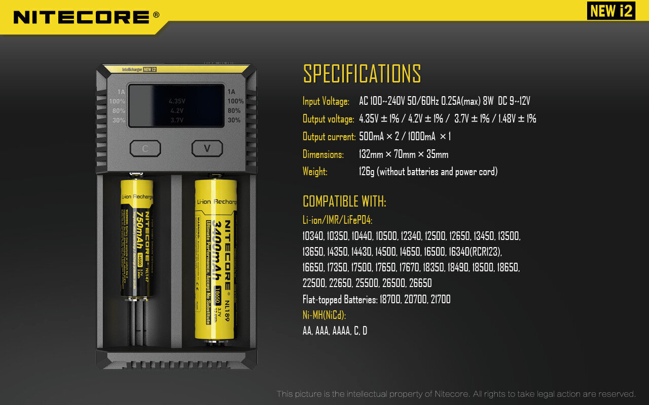 Universaalne laadija NITECORE I2 IMR \ Li-ion \ Ni-MH \ Ni-Cd MR \ Li-ion \ LiFePO4 \ Ni-MH \ Ni-Cd (AA, AAA, AAAA, C) цена и информация | Akupatareide laadijad | hansapost.ee