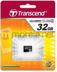 Transcend microSDHC 32ГБ Class 4 TS32GUSDC4 цена и информация | Карты памяти для телефонов | hansapost.ee