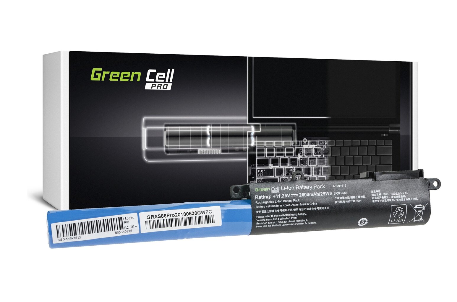 Green Cell PRO A31N1519 Asus F540 F540L F540S R540 R540L R540S X540 X540L X540S hind ja info | Sülearvuti akud | hansapost.ee