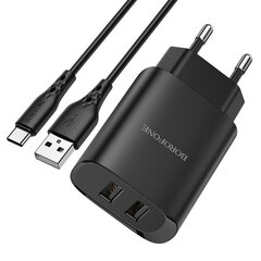 <p>Сетевая зарядка Borofone BN2 2xUSB 2.1A + USB Type-C черная</p> цена и информация | Зарядные устройства для телефонов | hansapost.ee