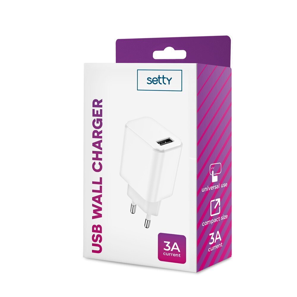 Setty charger 1x USB 3A white цена и информация | Laadijad mobiiltelefonidele | hansapost.ee