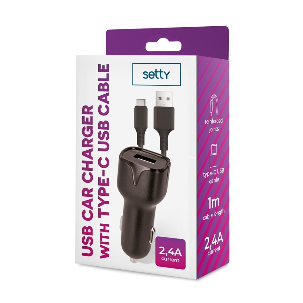 Setty car charger 1x USB 2,4A black + USB-C cable 1,0 m цена и информация | Laadijad mobiiltelefonidele | hansapost.ee