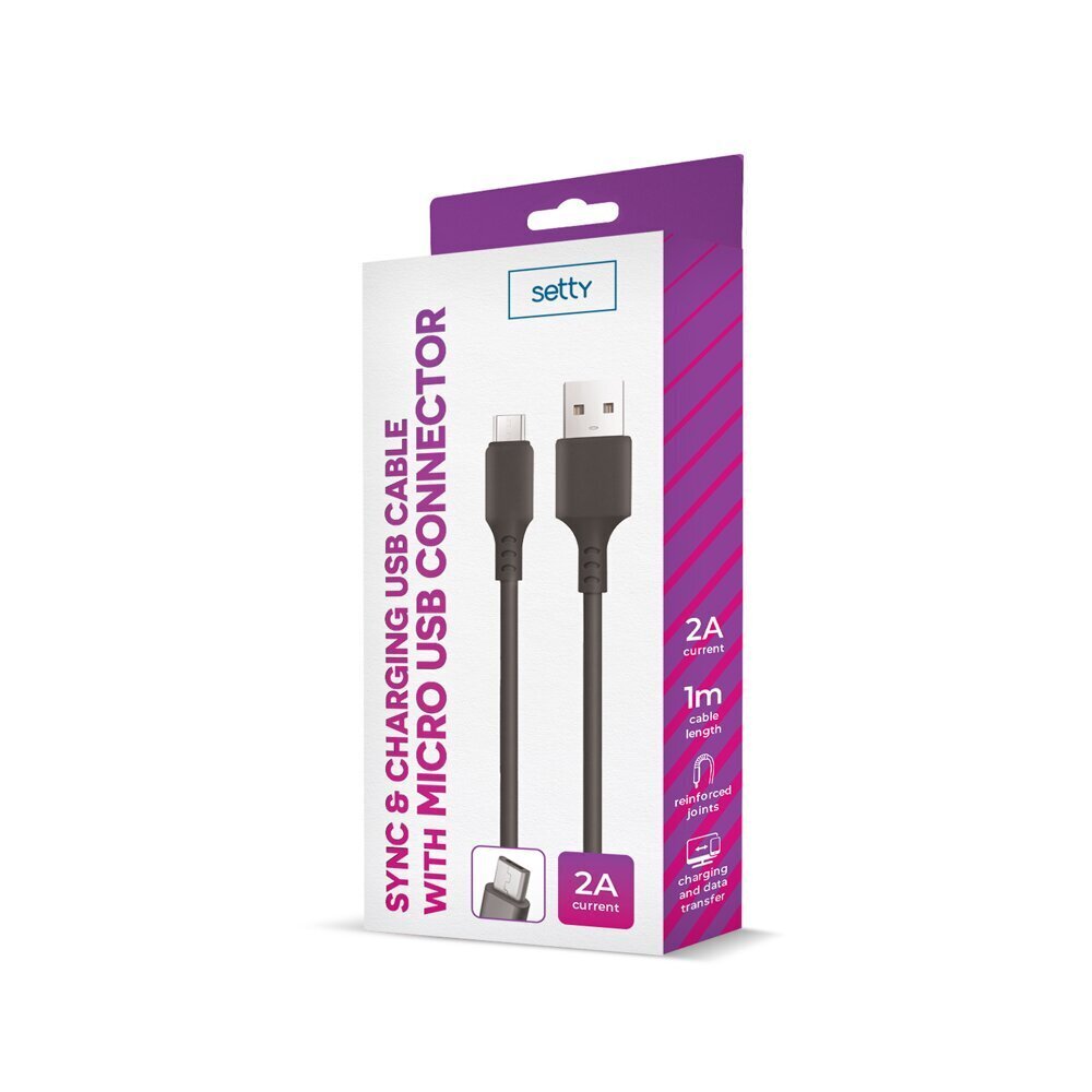 Setty cable USB - microUSB 1,0 m 2A black NEW цена и информация | Mobiiltelefonide kaablid | hansapost.ee