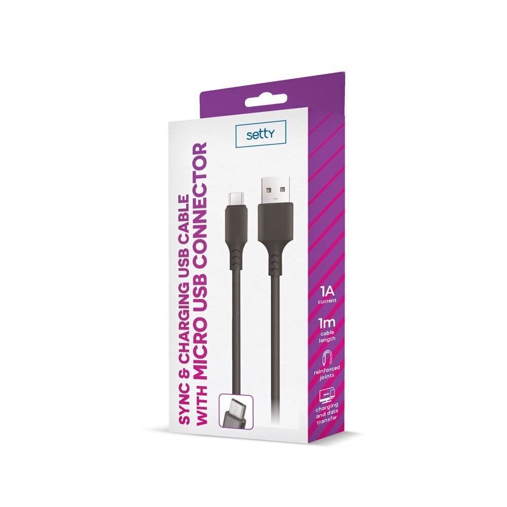 Setty cable USB - microUSB 1,0 m 1A black NEW hind ja info | Mobiiltelefonide kaablid | hansapost.ee