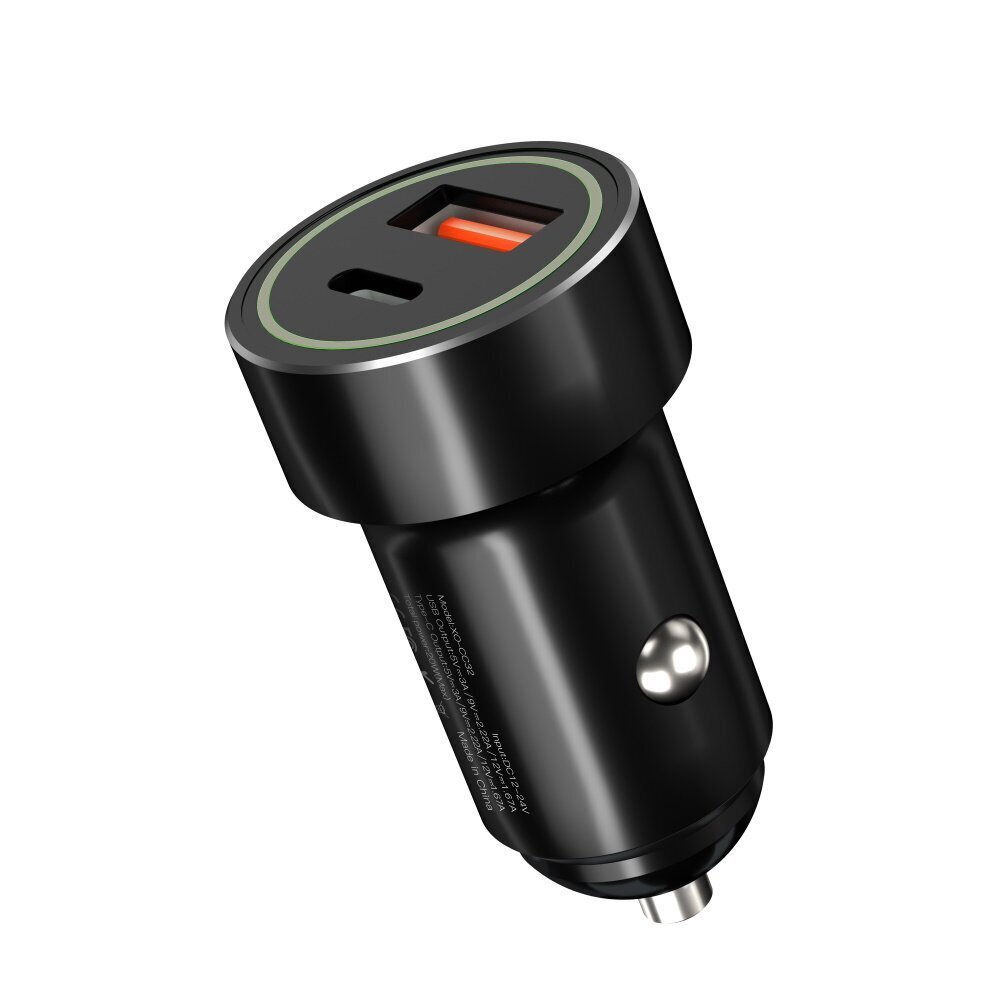 XO car charger CC32 PD QC 3.0 20W 1X USB 1x USB-C black цена и информация | Laadijad mobiiltelefonidele | hansapost.ee