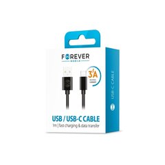 Forever cable USB - USB-C 1,0 m 3A black hind ja info | Mobiiltelefonide kaablid | hansapost.ee
