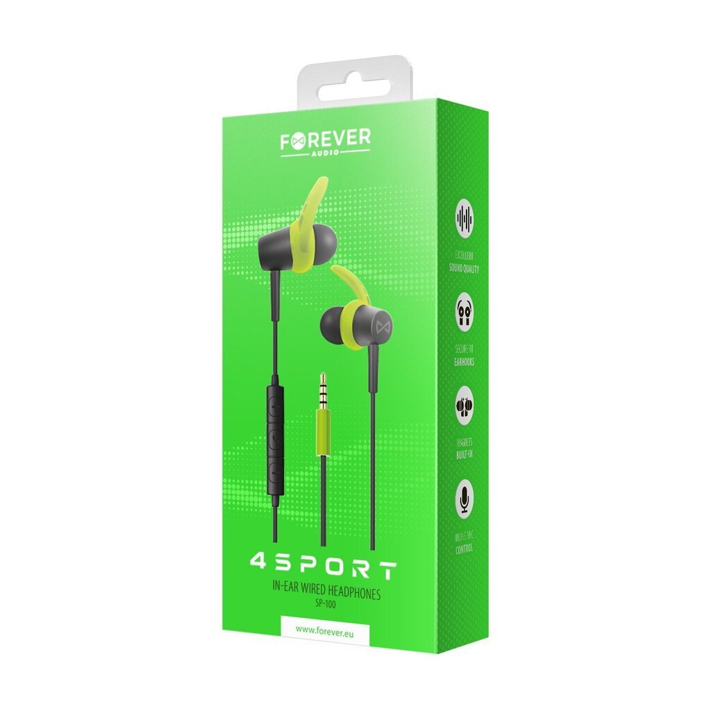 Forever wired earphones 4Sport SP-100 green цена и информация | Kõrvaklapid | hansapost.ee