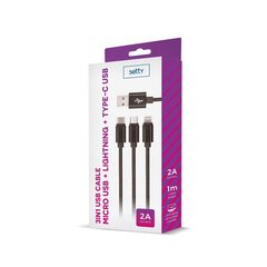 Setty 3in1 cable USB - Lightning + USB-C + microUSB 1,0 m 2A black nylon цена и информация | Borofone 43757-uniw | hansapost.ee