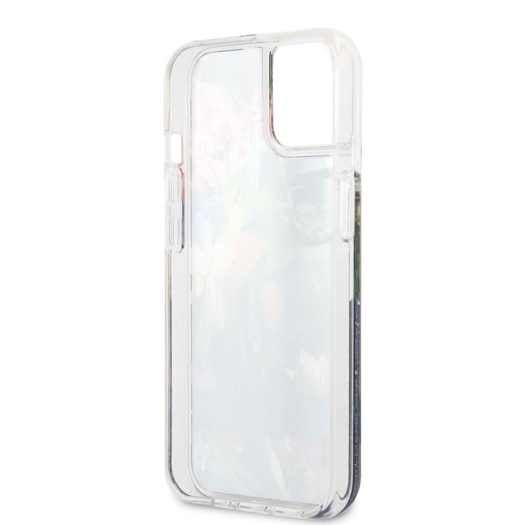 Guess Liquid Glitter Flower Case for iPhone 13 mini Blue hind ja info | Telefonide kaitsekaaned ja -ümbrised | hansapost.ee
