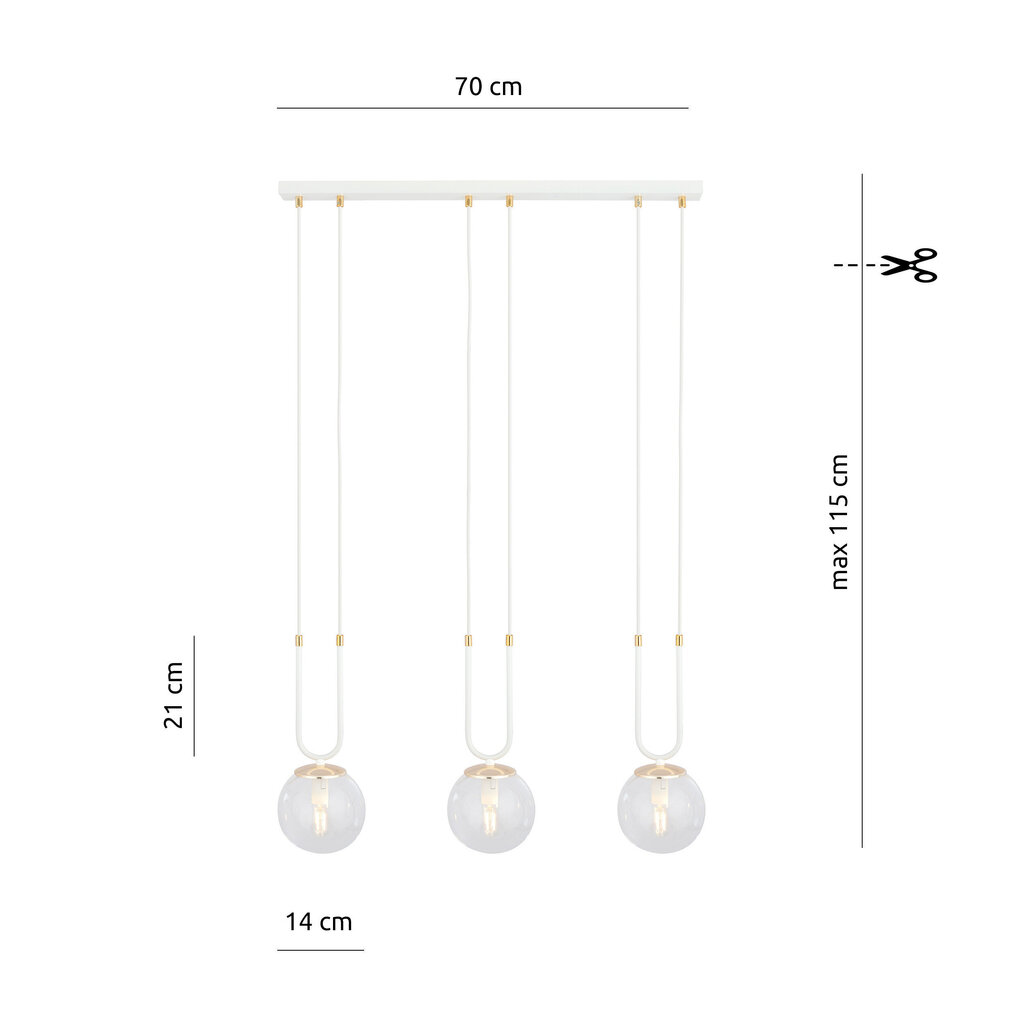 Emibig valgusti Glam 3 White/Transparent hind ja info | Rippvalgustid | hansapost.ee