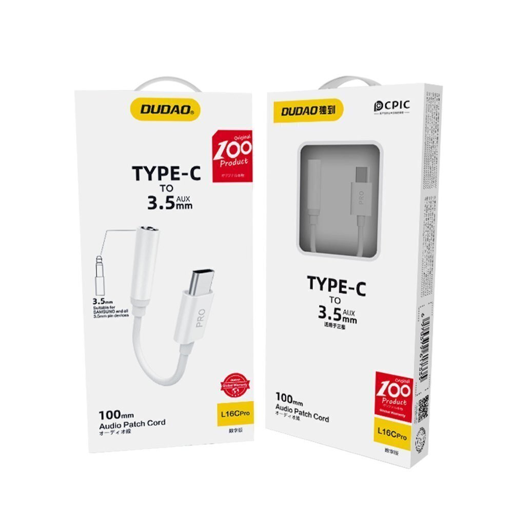 Adapter Dudao Converter L16CPro USB C Type 3,5 mm, valge цена и информация | Mobiiltelefonide kaablid | hansapost.ee