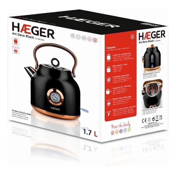 Veekeetja ja Elektriline Teekann Haeger Art Deco Black 2200 W (1,7 L) hind ja info | Veekeetjad | hansapost.ee