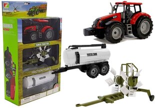 Трактор с прицепом, граблями и красной цистерной цена и информация | Игрушки для мальчиков | hansapost.ee