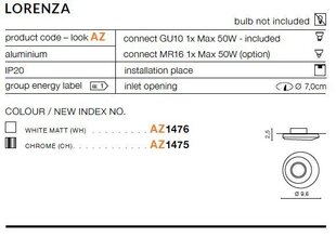Sisseehitatud valgusti Azzardo Lorenza Chrome цена и информация | Монтируемые светильники, светодиодные панели | hansapost.ee