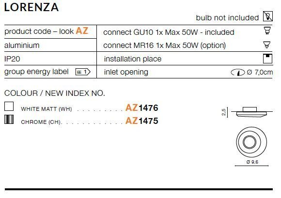 Sisseehitatud valgusti Azzardo Lorenza Chrome hind ja info | Süvistatavad LED valgustid | hansapost.ee
