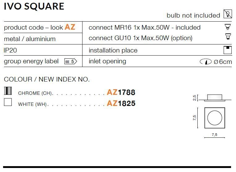 Azzardo süvistatav valgusti AZ1788 Ivo Square hind ja info | Süvistatavad LED valgustid | hansapost.ee