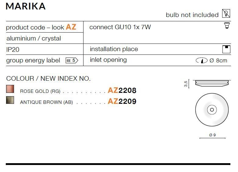 Sisseehitatud valgusti Azzardo Marika AZ2208 hind ja info | Süvistatavad LED valgustid | hansapost.ee