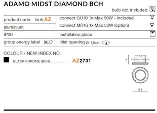 Azzardo встраиваемый светильник Adamo Diamond Black цена и информация | Монтируемые светильники, светодиодные панели | hansapost.ee