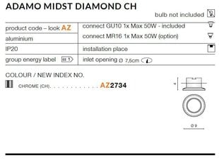 Sisseehitatud valgusti Azzardo Adamo Diamond Chrome hind ja info | Süvistatavad LED valgustid | hansapost.ee