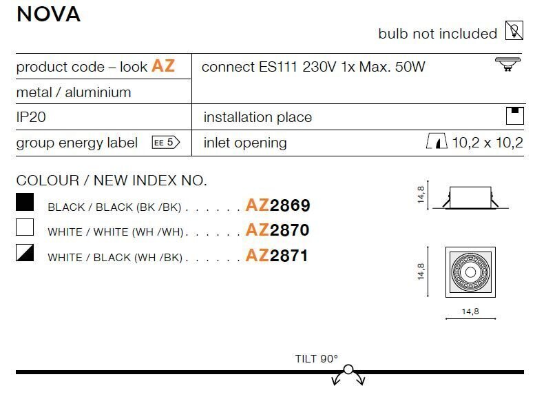Süvistatav valgusti Azzardo Nova White/Black hind ja info | Süvistatavad LED valgustid | hansapost.ee